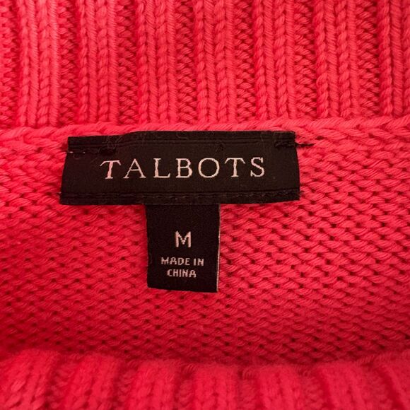 Talbots Coral Cable Knit Split Cowlneck Cotton Sweater Size M - Picture 7 of 8